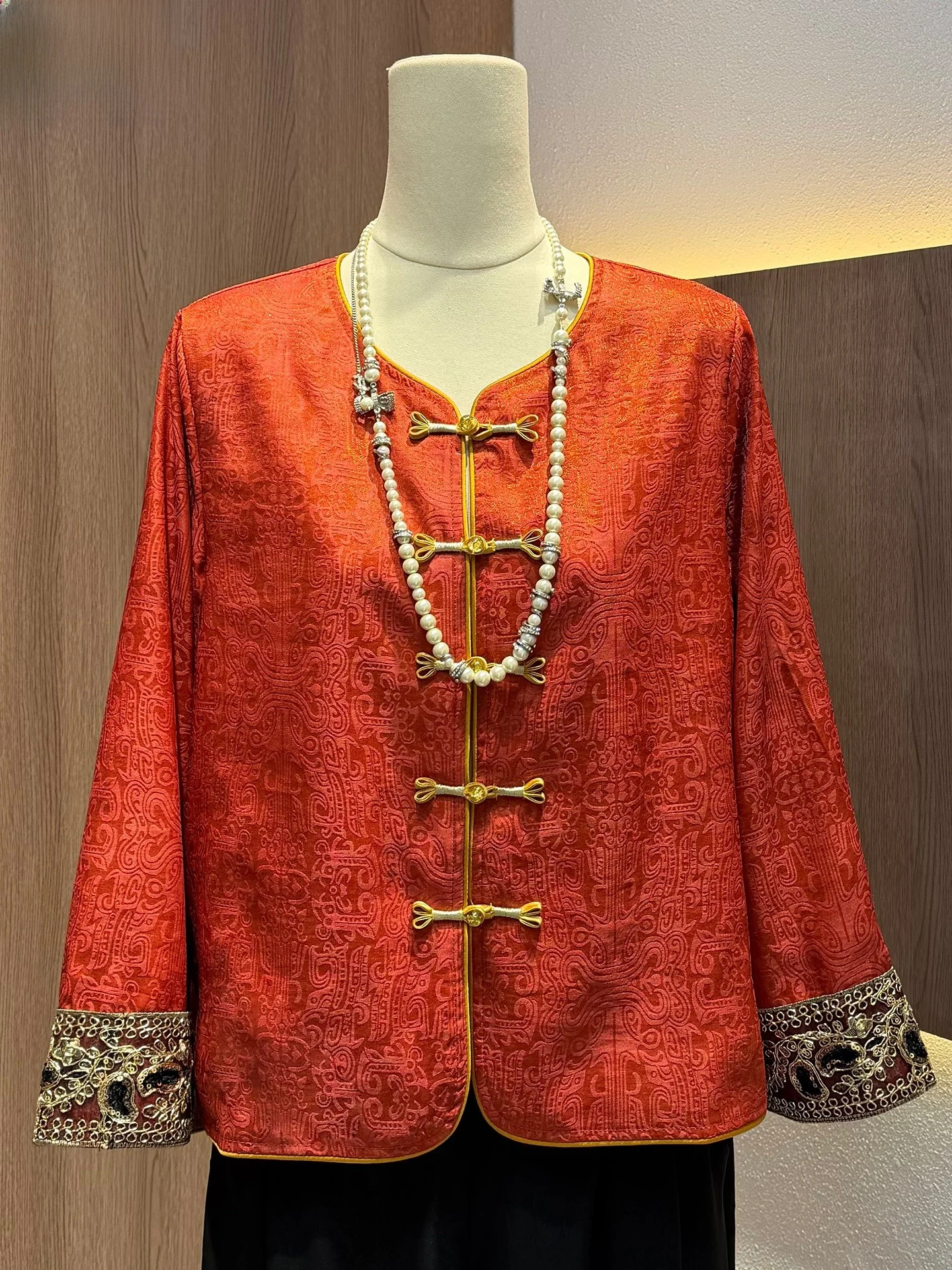 

Ele Middle-Aged Mom Spring Faion Traditional Chinese Tang Suit Outerwear Open Cardigan Windbreaker Vintage Loose Fit