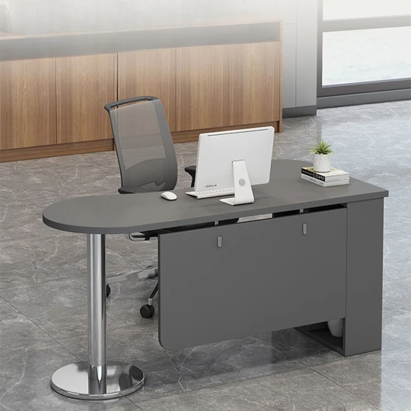 

Simple modern curved corner desk, bookcase study table, computer office