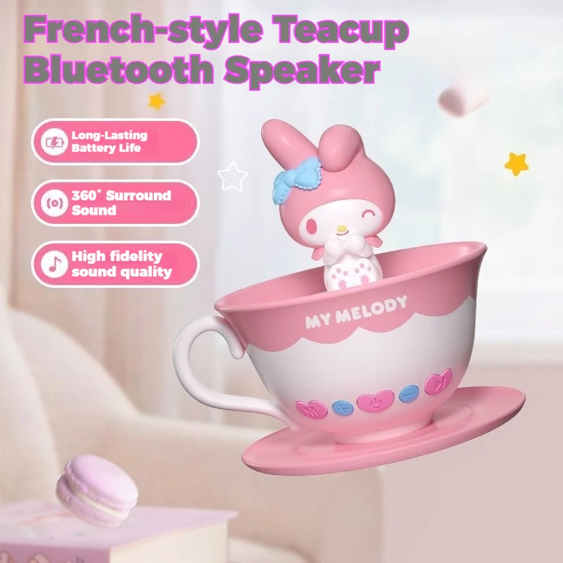 Anime Cartoon Kuromi Cinnamoroll French Tea Cup Bluetooth Speaker Cute Cartoon Ornament 1200mAh Portable Speaker Surprise Gift