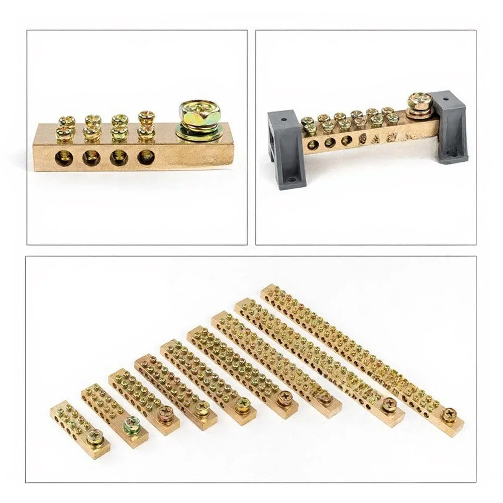 2Pcs Copper Double-Hole Ground Busbar Terminal Block 5/10/20 Port High Current Wiring Connector For Electrical Panel