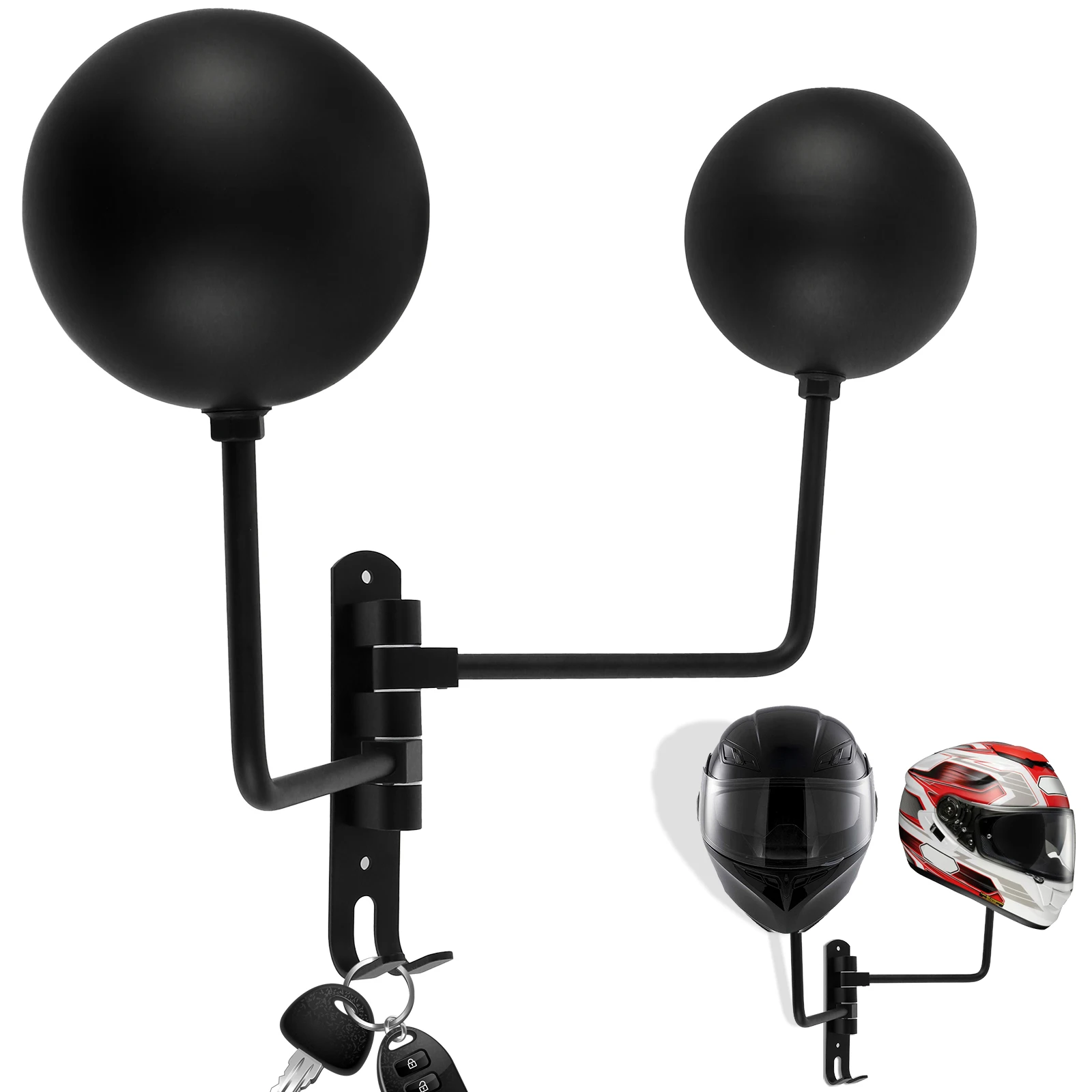 1/2Set Dual-Ball Motorfiets Helm Houder Metalen Helm Stand Rack Met Haak Muur Mount 180 ° Rotatie Opslaghanger Voor Helmen