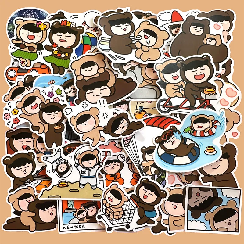 48PCS Cute Couple Travel Daily Life Cartoon Character Stickers DIY Decor for Journal Phone Case Scrapbook Diary
