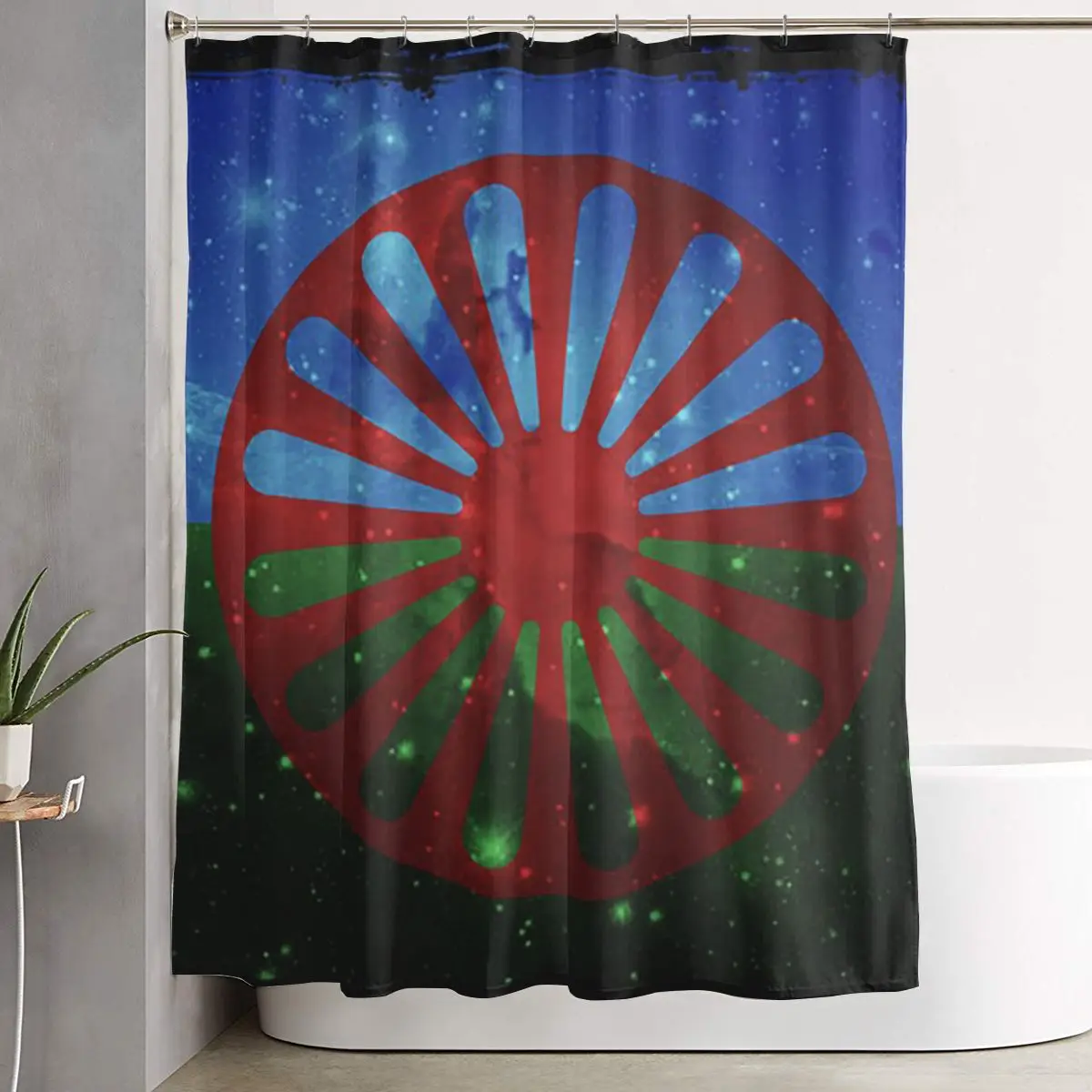 

Занавеска для душа с изображением цыганского флага, полиэстеровая, водонепроницаемая, для ванной комнаты, с крючками