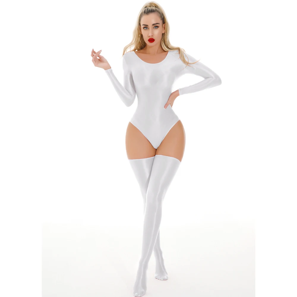 Neuer Unisex Glänzender Langarm-Catsuit Badeanzug Strumpfhose Sexy Body Teddies Elastischer Fitness-Bodysuit Bademode Leotard Unitard – Detail 8