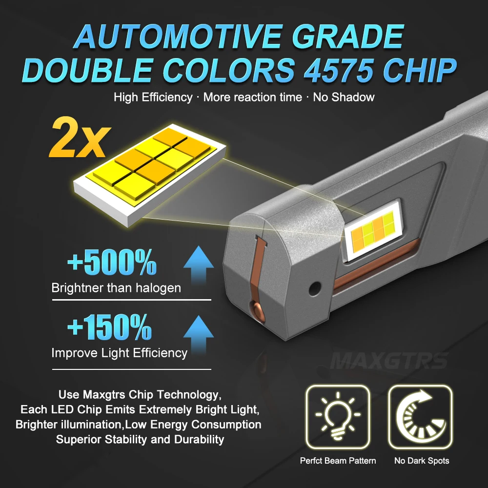 2026 H8 H11 9005 9006 HB3 HB4 Double Colors Car Led Fog Blub 4575 Chip No Fan Design Same Position White 3000k Gold Warm Yellow