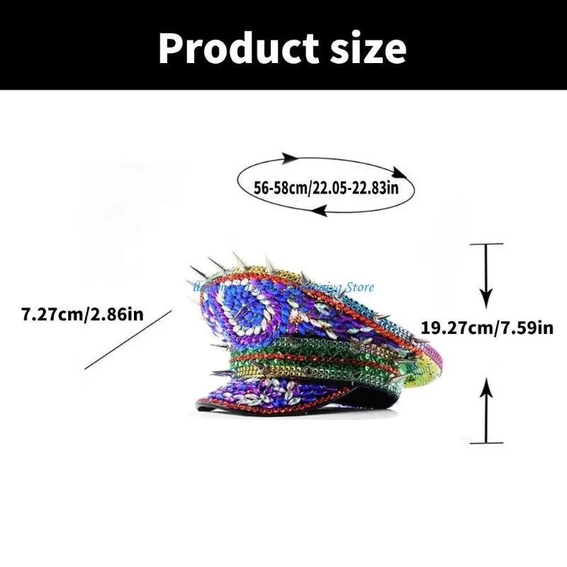 573B قبعة بحرية متلألئة مع أحجار الراين قبعة دش الزفاف العازبة حفلة برشام رصع الكابتن قبعة المرأة صور قبعة
