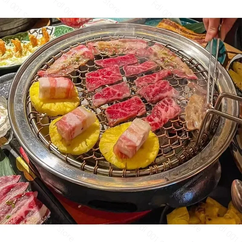 Cast Iron Round Charcoal BBQ Grill Smokeless Multi‑purpose Cooking Grill for Indoor Outdoor Meat Pancake Making
