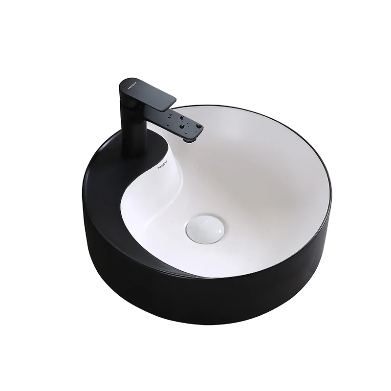 

Ceramic art of washbasin in Tai Chi circular washstand for home balcony.