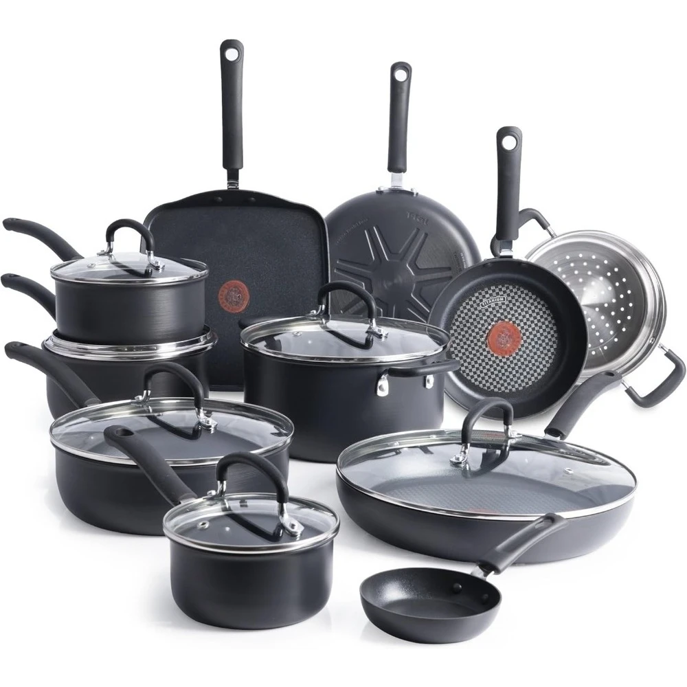 

Ultimate Hard Anodized Nonstick Cookware Set 17 Piece, Nonstick Pots and Pans Set with Fry Pan, Saucepans, Cookware Sets