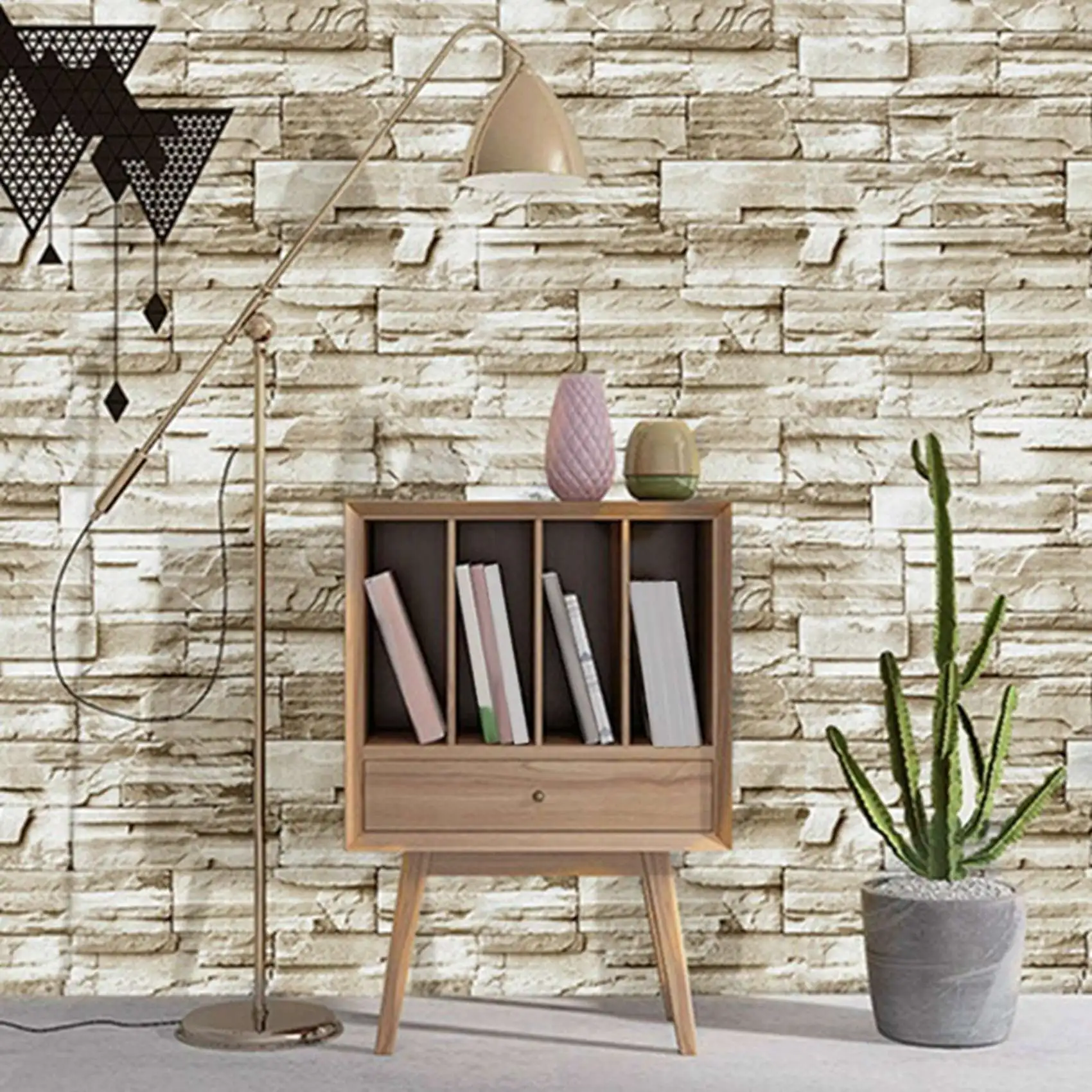 THIVN-3X,6M Vinyl 3D Brick Rock Sticker Paper Self Adhesive Wallpaper Furniture Wall Stickers