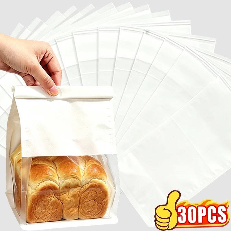 10/30 Stück Kraftpapier-Brottüten mit Klarsichtfenster, Selbstklebender Rand, Feuchtigkeitsbeständige Verpackung für Bäckereien, Aufbewahrungsbeutel für Toast und Gebäck