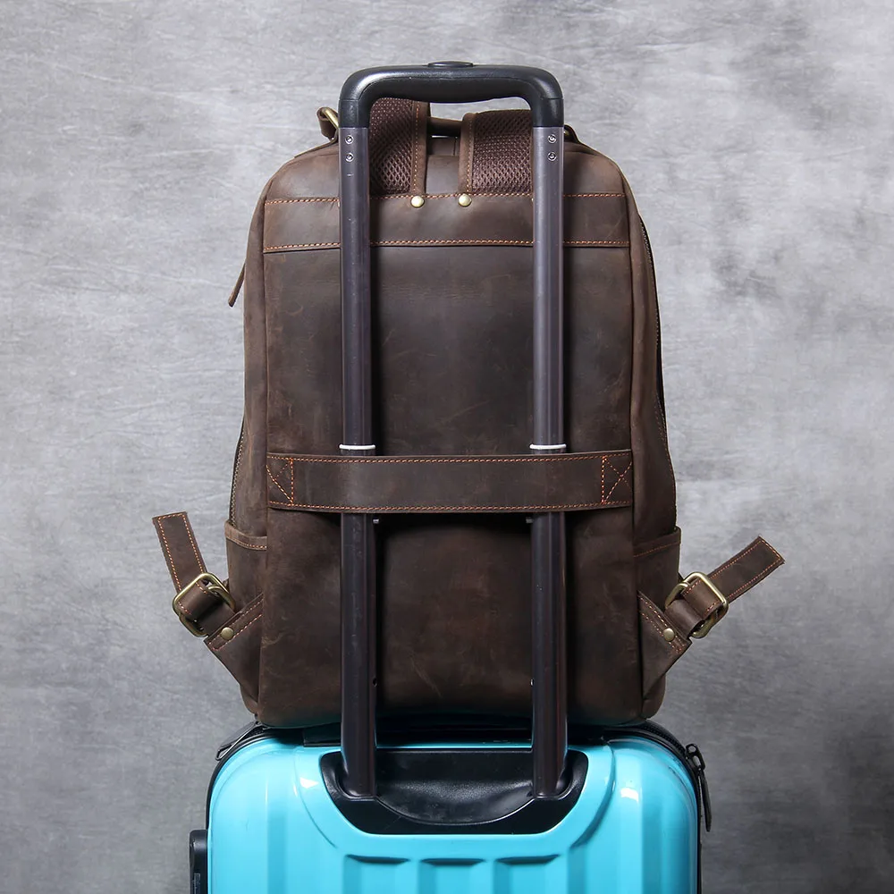 S.WORKER Vintage Echtleder-Rucksack für Herren, Große Laptop-Schultertasche, Klassische Vintage Crazy Horse Reise- und Schultasche – Detail 8