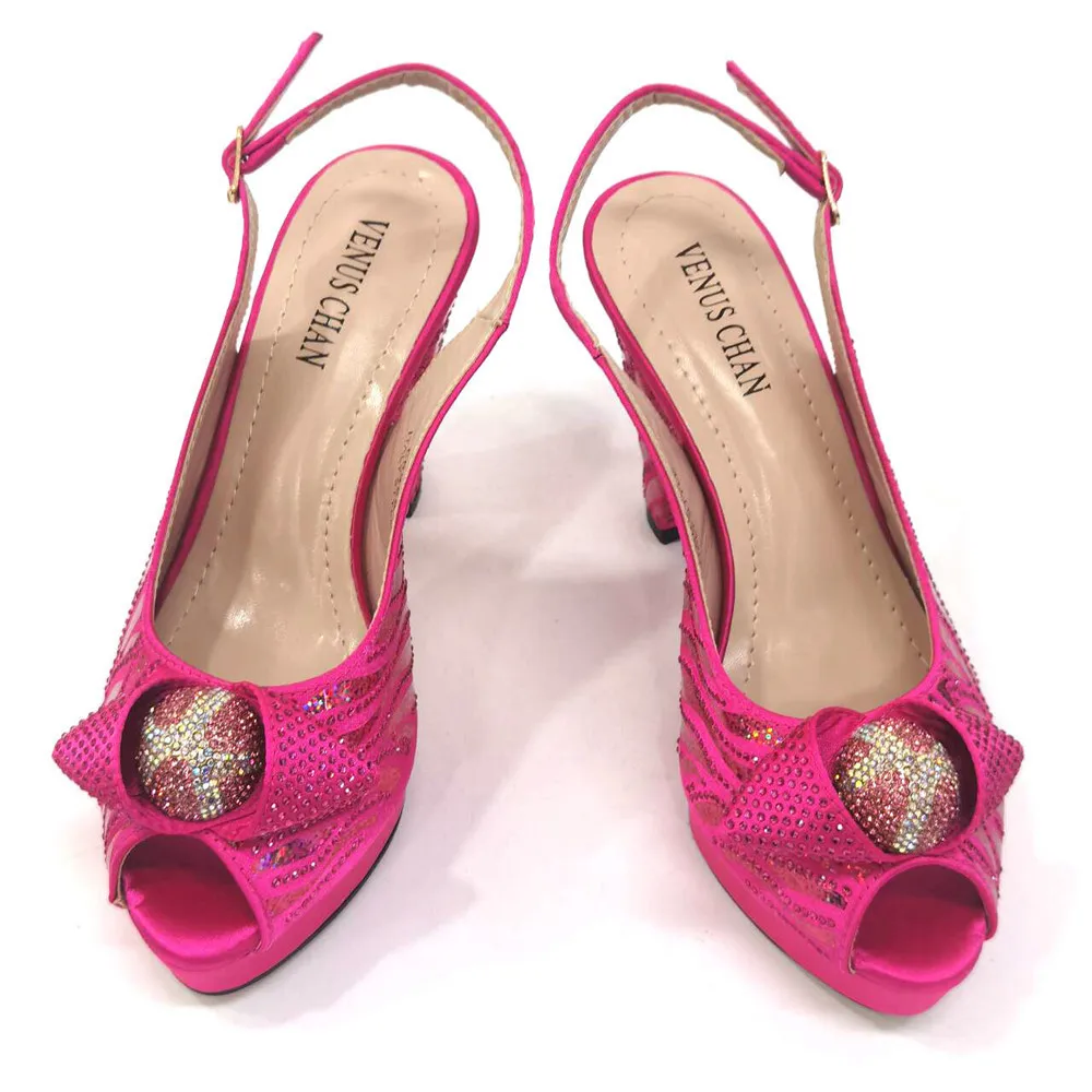 Summer New Coming Fuchsia Color Thin Heels Comtable Design Ladies Shoes Matching Bag Set For Dress Party