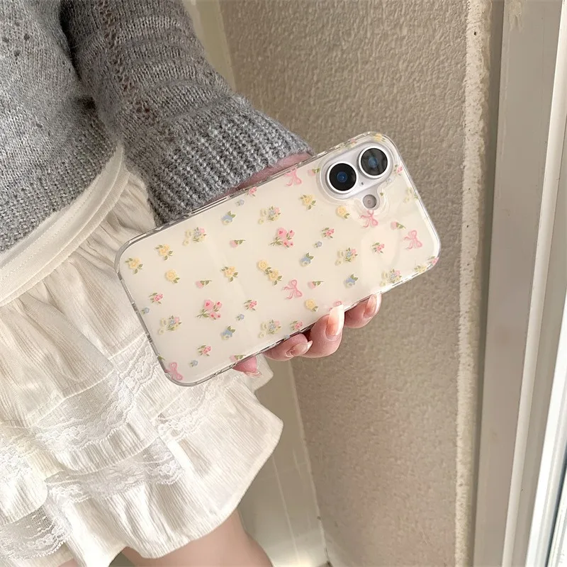 Pink Yellow Small Floral Phone Case For Iphone 16Pro 16ProMax 13 14 15 16 Pro Max 13ProMax 15Pro 14Pro Cases Cover Fundas 2025