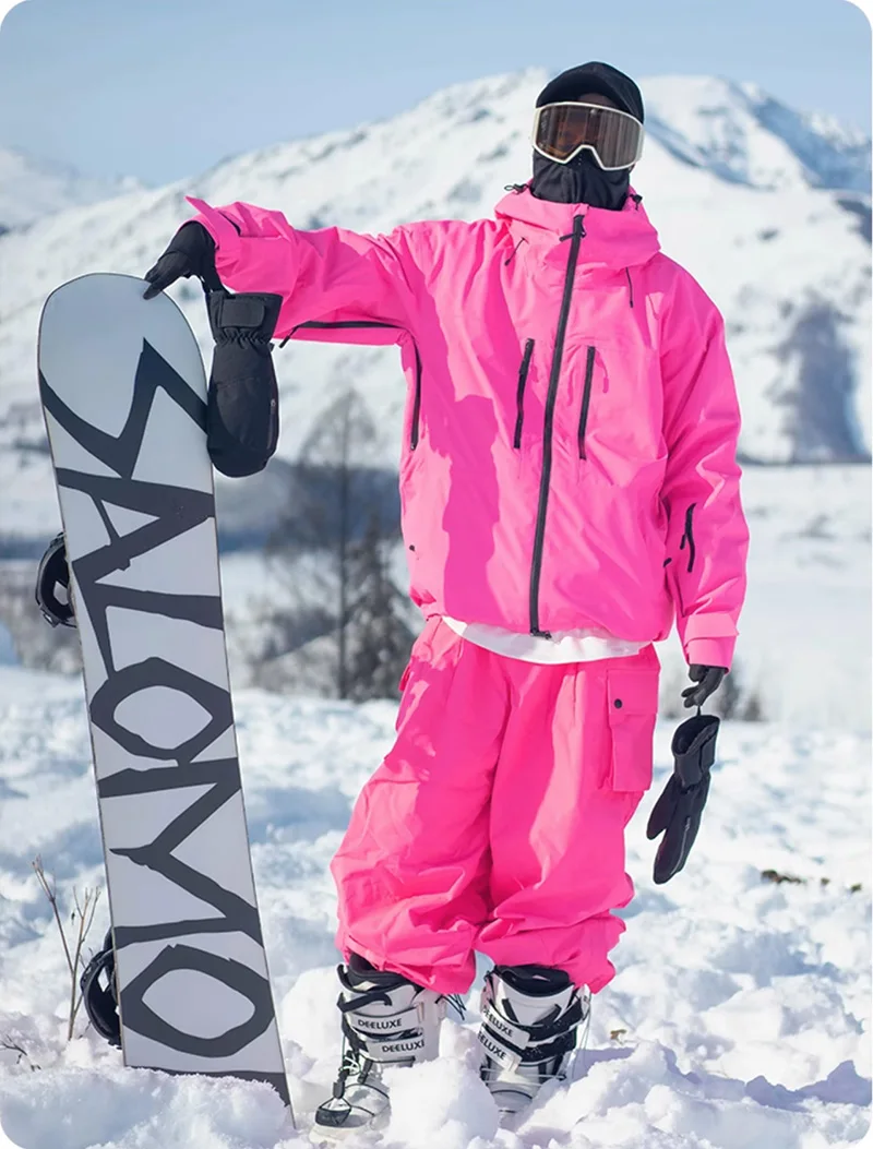 Unisex Fluorescent Pink Ski Jacket For Men Women Windproof