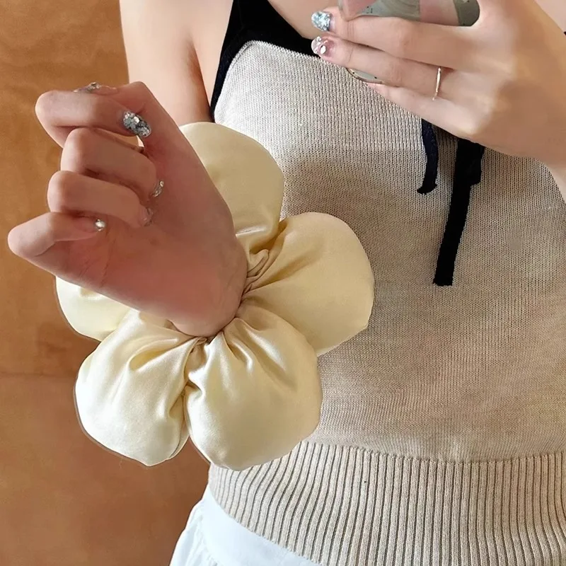 Silk Flower Hair Scrunchies Elastic Rubber Band Hair Ties Big Large Gum Ropes Ponytail Holders for Women Girls  Headwear