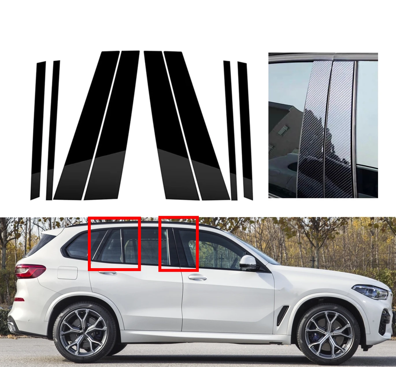 

Fit For BMW X5 G05 G18 iX5 2019 2020 2021 2022 2023 Silvery Carbon Gloss Black Window Door Column B C Pillar Post Cover Trim