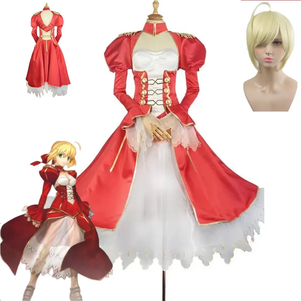 

Аниме игра Fate Extra Nero Claudius Caesar Augustus Germanicus Косплей Костюм Красное вечернее платье Пряжа Юбка Парик Вечернее платье