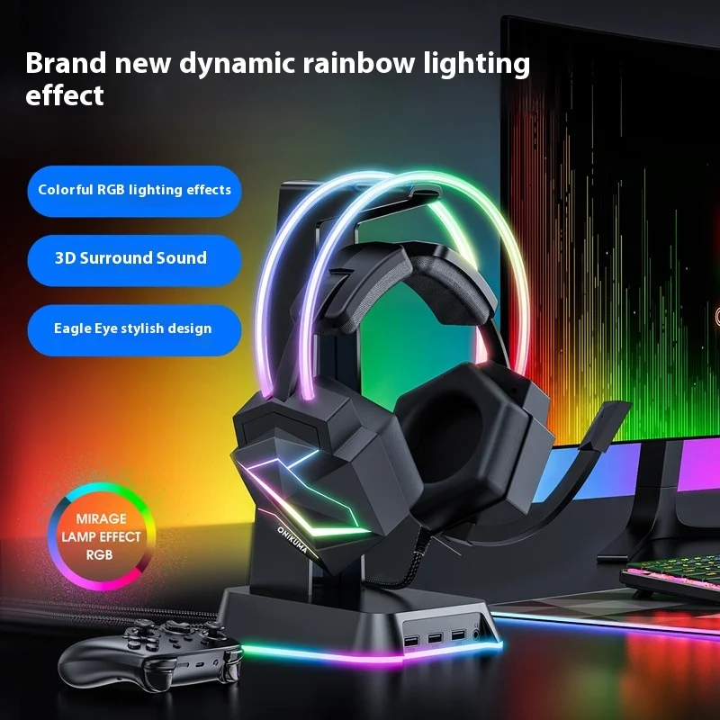 Onikuma X20 سماعة الألعاب السلكية مع Rgb لألعاب الكمبيوتر المحمول المكتبية أغطية الرأس نمط عالمي مناسب للصوت والفيديو المحمول #1