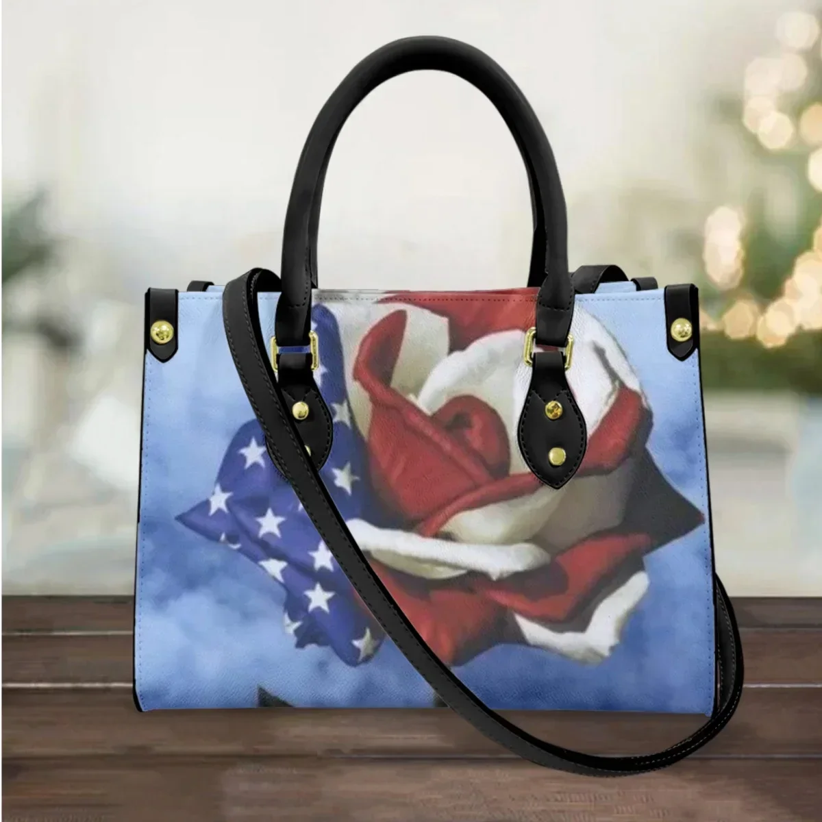 

Puerto Rico Rose Fashion Ladies Messenger Bag PU Leather Long Strap Top Handle Handbag