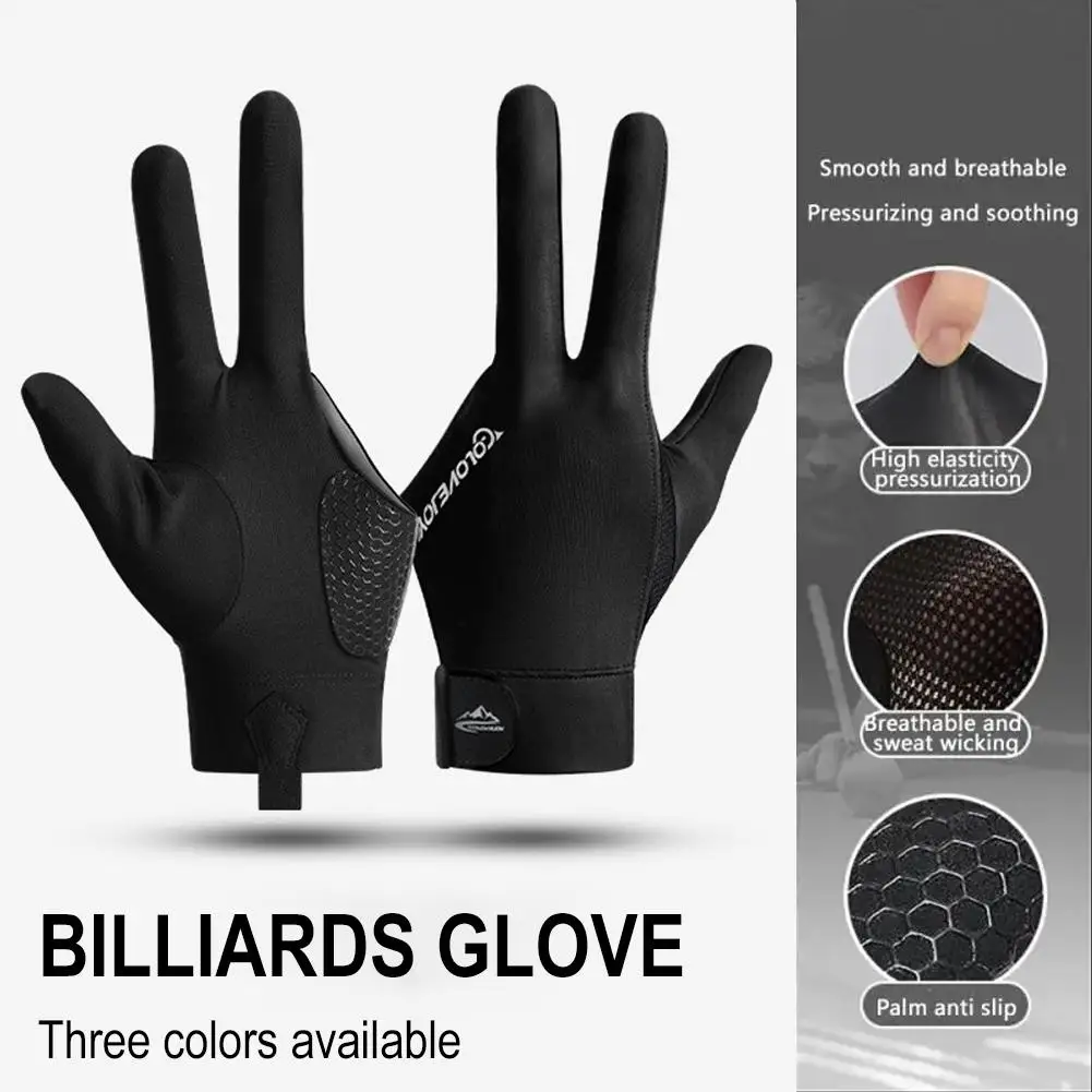 Guantes de billar profesionales para mano izquierda, guante de billar de tres dedos, antideslizante, elasticidad, accesorio de entrenamiento de billar