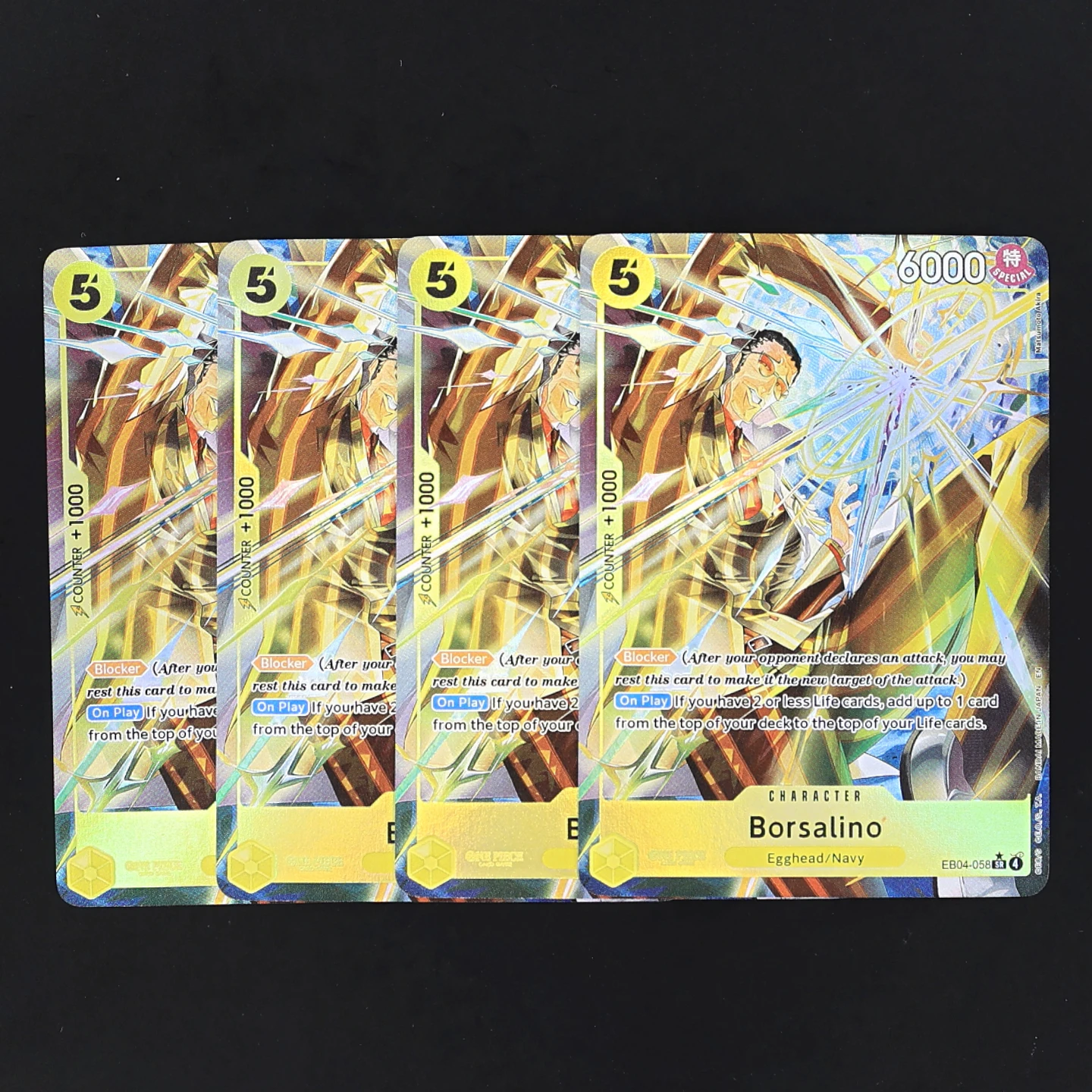 EB04-058-Borsalino One Piece TCG OPCG English SR Play set 5 Cost Yellow Borsalino Textured Foil Card Anime Collectible Cards