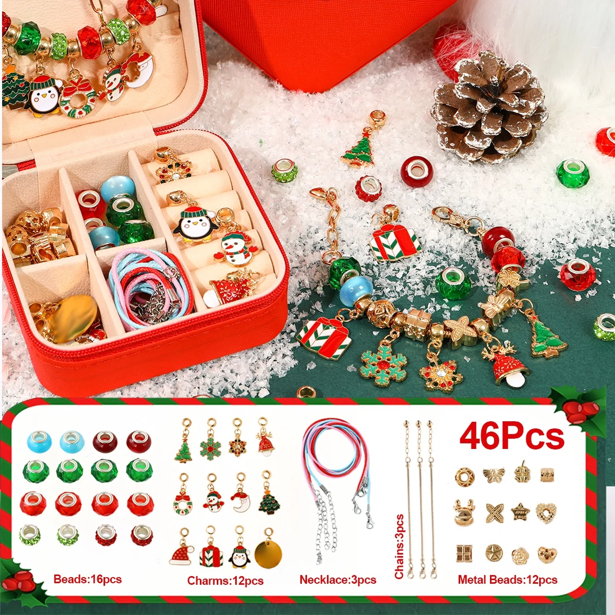 Christmas DIY Bracelet Set Navidad Natal Noel Bracelet Material Package Marry Christmas Decorations For Home 2024 New Year 2025