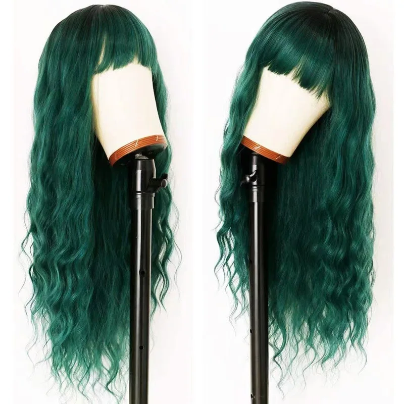 Cross-border European and American wigs, with bangs, water wave synthetic fiber long hair wig, wool curly full h
