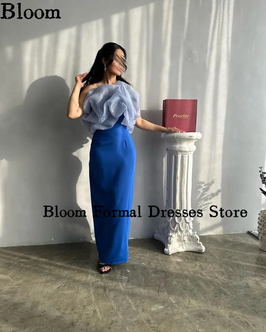 Bloom Simple Blue Evening Dresses For Prom Organza Ruffles Sleeveless Straight Formal Dress Elegant Wedding Party Dress 2024