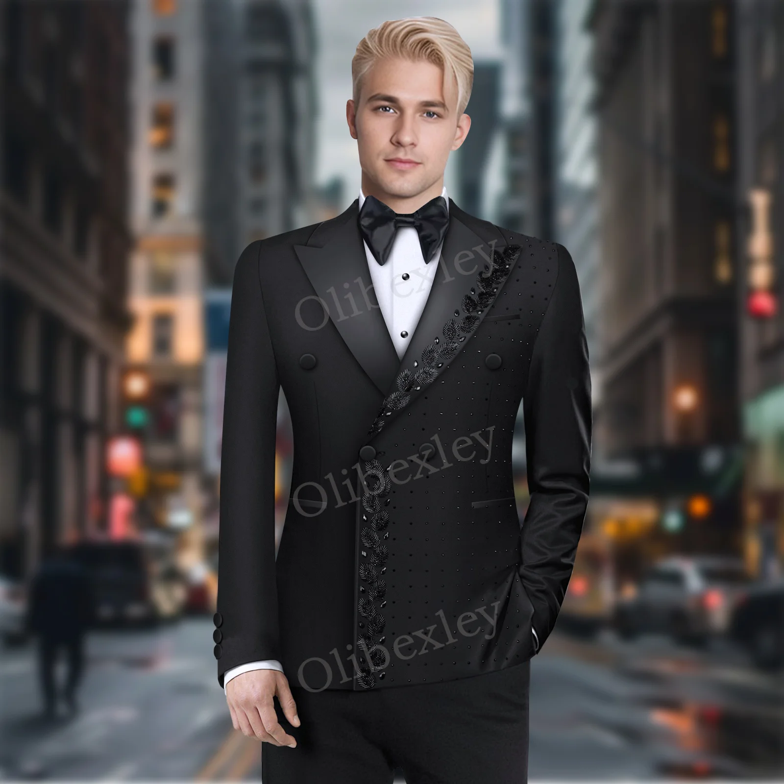 

Luxury Men's 2 Pieces Suits High Quality Beaded Crystals One Button Slim Fit Tuxedos Wedding Groom Business Dinner Party