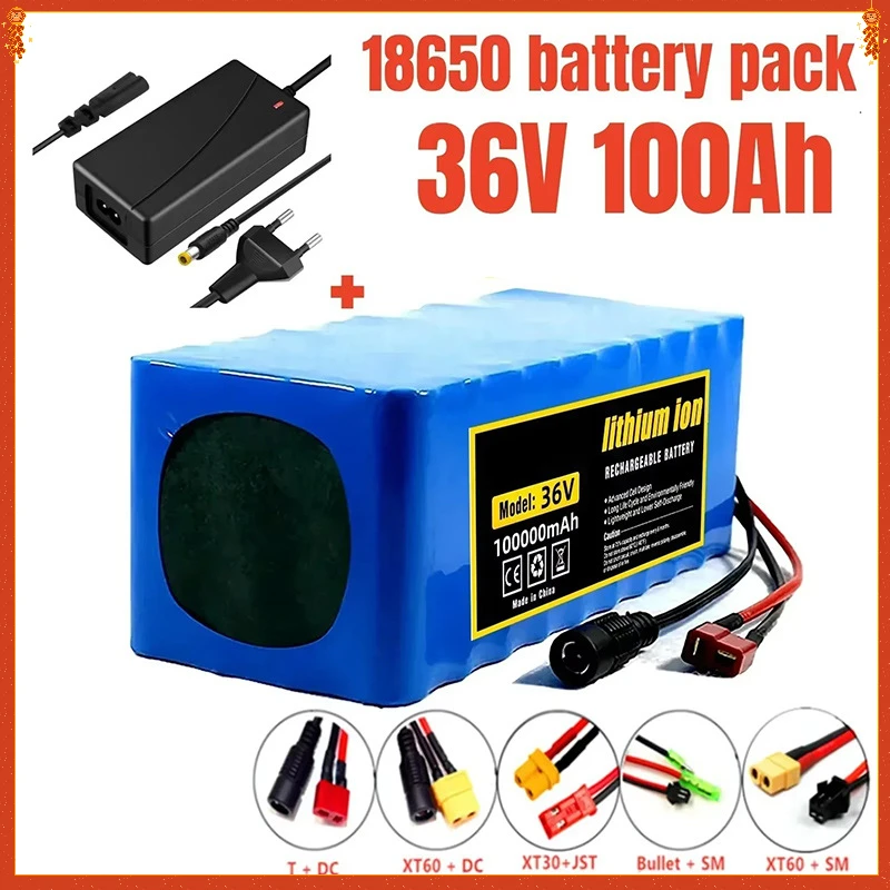 

36V 10S4P Battery pack 100000mAh large capacity, 1000W super power battery, including BMS and fuse, equipped with 42V 2A charger