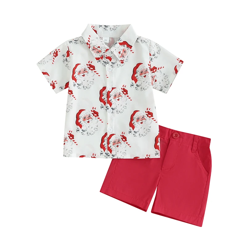 

SUNSIOM Toddle Baby Boys Xmas Clothes Set Short Sleeve Santa Claus Print Shirt with Shorts Toddler Christmas Gentleman Outfit