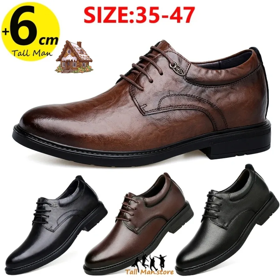 

Luxury shoes winter Wedding Men Leather Shoes Business British Formal Elevator Height Increase Insole 6CM Lift Plus Size 35-47