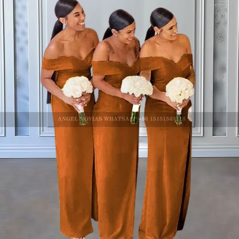 

Simple Elegant Sheath Burnt Orange Bridesmaid Dresses with Slit Corset Bride Maids Gowns robe de soiree femmes mariage