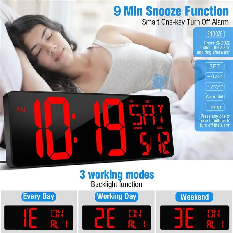 A95D-ساعة حائط رقمية كبيرة 16.5 "بلوتوث مزامنة الوقت التلقائي Led ساعة رقمية عرض 11 RGB ألوان ساعة التقويم الرقمي الاتحاد الأوروبي P