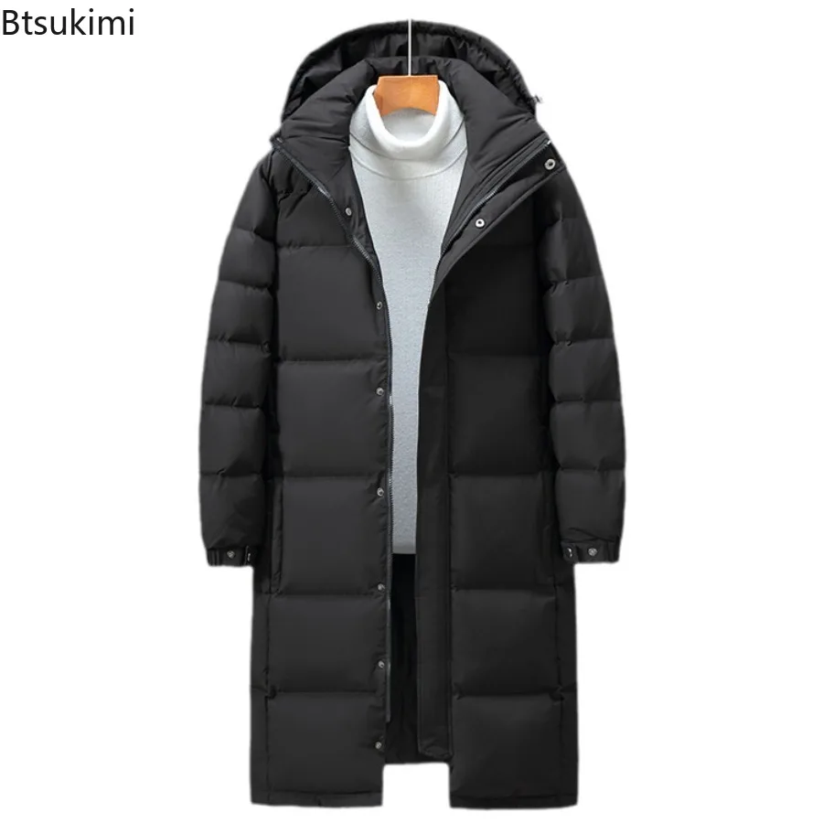 2026 New Men's Down Jackets Fashion Slim Warm Long Cotton-padded Jackets Korean Style Hooded Couple Coats Winter Leisure Parkas