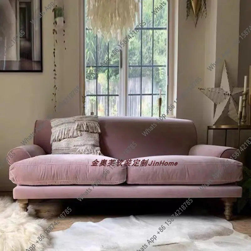 

French retro small apartment velvet single American country simple coffee shop B & B straight row double sofa