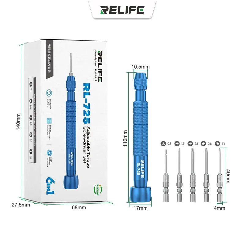 RELIFE RL-725 6 في 1 قابل للتعديل عزم الدوران مفك مجموعة مفك مغناطيسي قوي للهاتف المحمول هاتف لوحي أدوات إصلاح الكمبيوتر