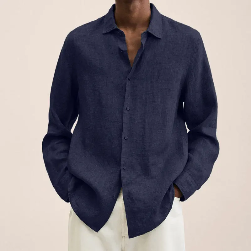 Loose Cotton Linen Men's Casual Shirt Long Sleeve V-Neck Standard Fit Fashion Urban Style Four Seasons Youth Apparel