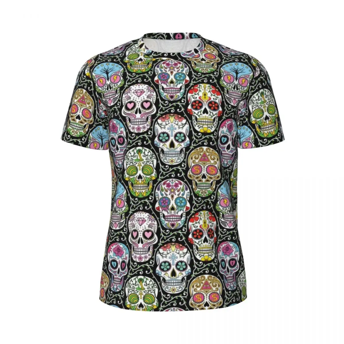 Colorful Skeleton T-Shirt Men Mexican Sugar Skull Awesome Running T-Shirts Fast Dry Beach Popular Tees Pattern Big Size Tops