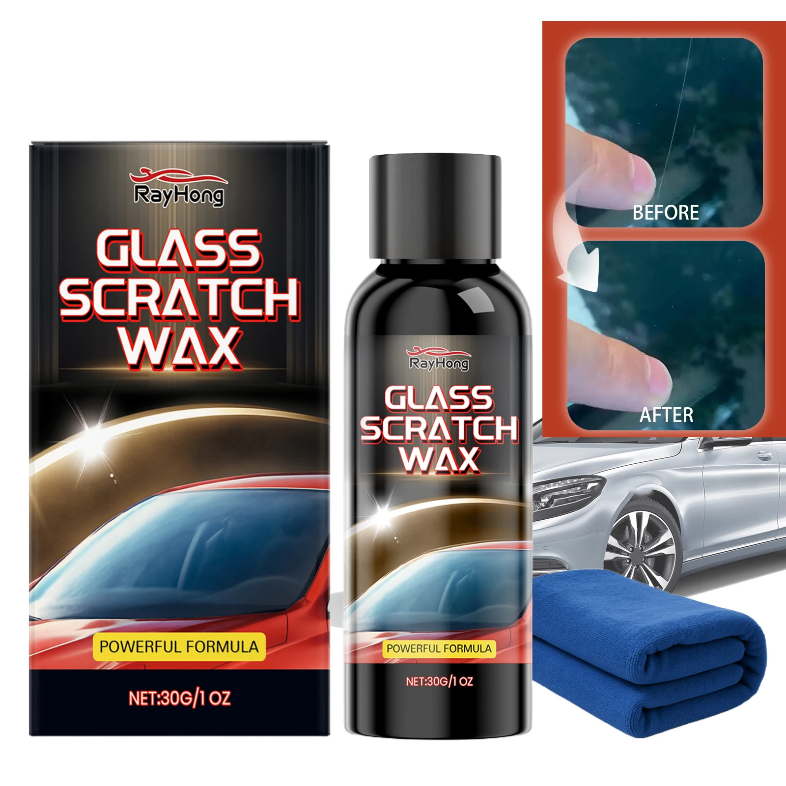 معجون إصلاح الخدوش الزجاجي مع منشفة نافذة السيارة وحمام دش الزجاج تلميع مزيل الخدوش زجاج السيارة للزجاج الأمامي