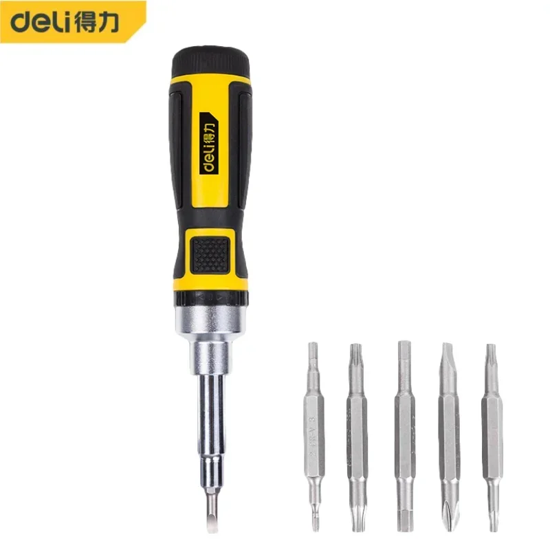 

Deli Mini Ratchet Screwdriver Kit Phillips/Slotted Magnetic Bits 6 in 1 CR-V Screw Driver Multifunction Worker Repair Hand Tools