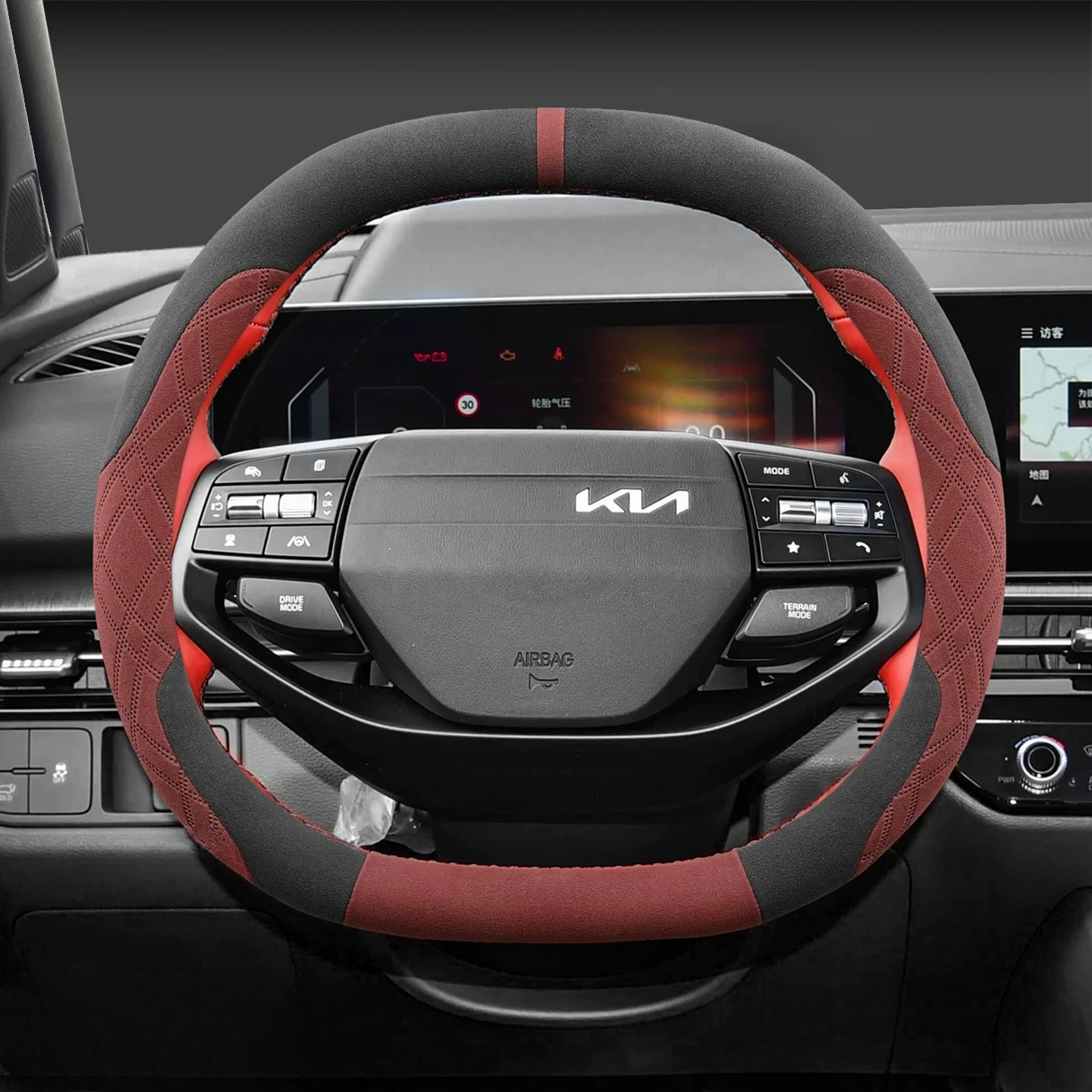 Soft Suede Double D Steering Wheel Cover Two Tone Anti Slip Sweat Absorbent Car Accessories For Kia Sportage EV5 EV6 EV9 2026