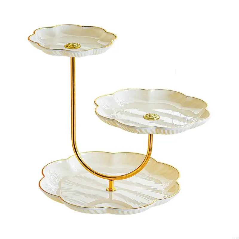 3 Tiers Dessert Stand Plastic Fruit Tray with Metal Center Frame for Pastry Snacks Candy Tea Table and Wedding Party Use 37JD