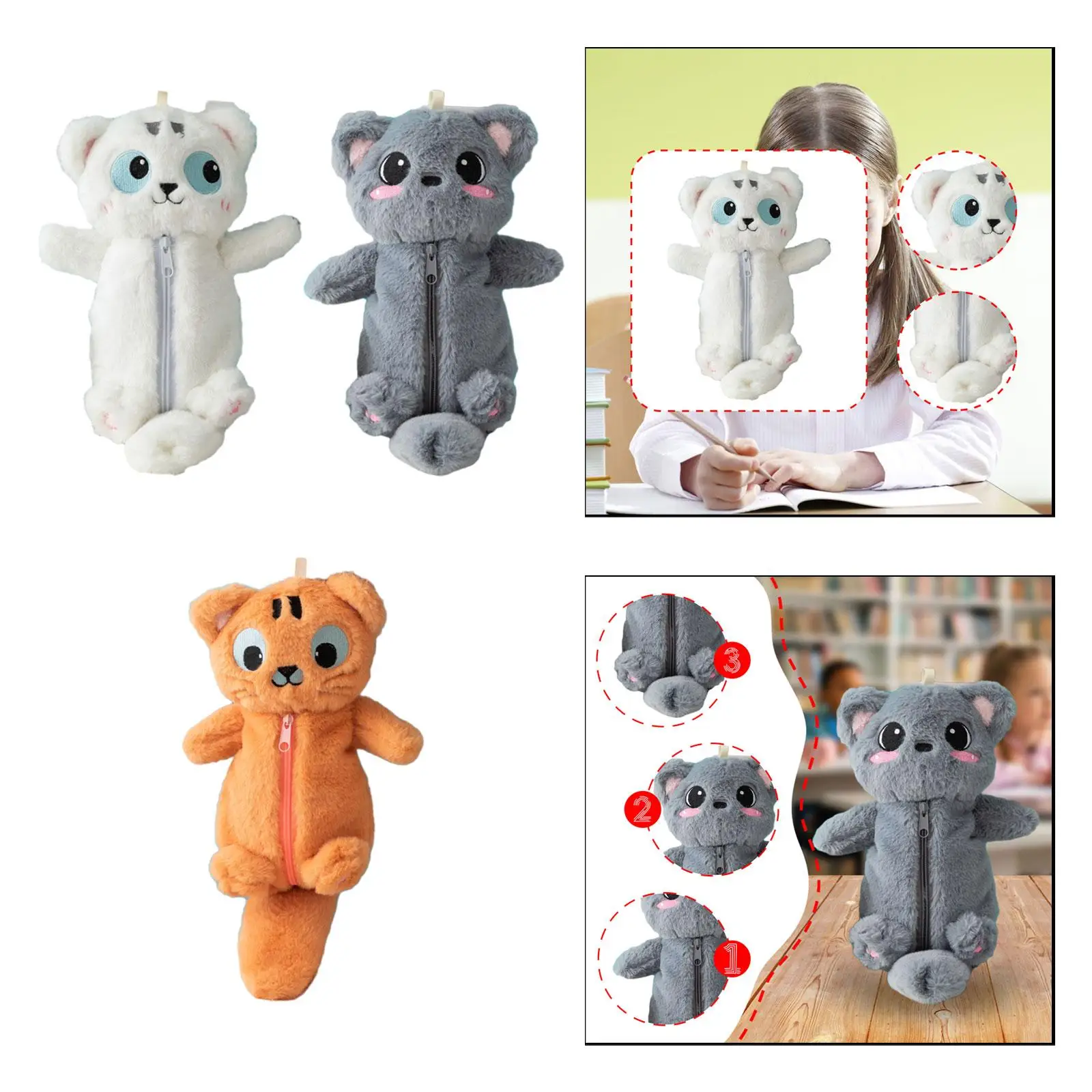 حقيبة أقلام رصاص على شكل حيوان من القطيفة، حقيبة مستحضرات تجميل مبتكرة متعددة الأغراض #4