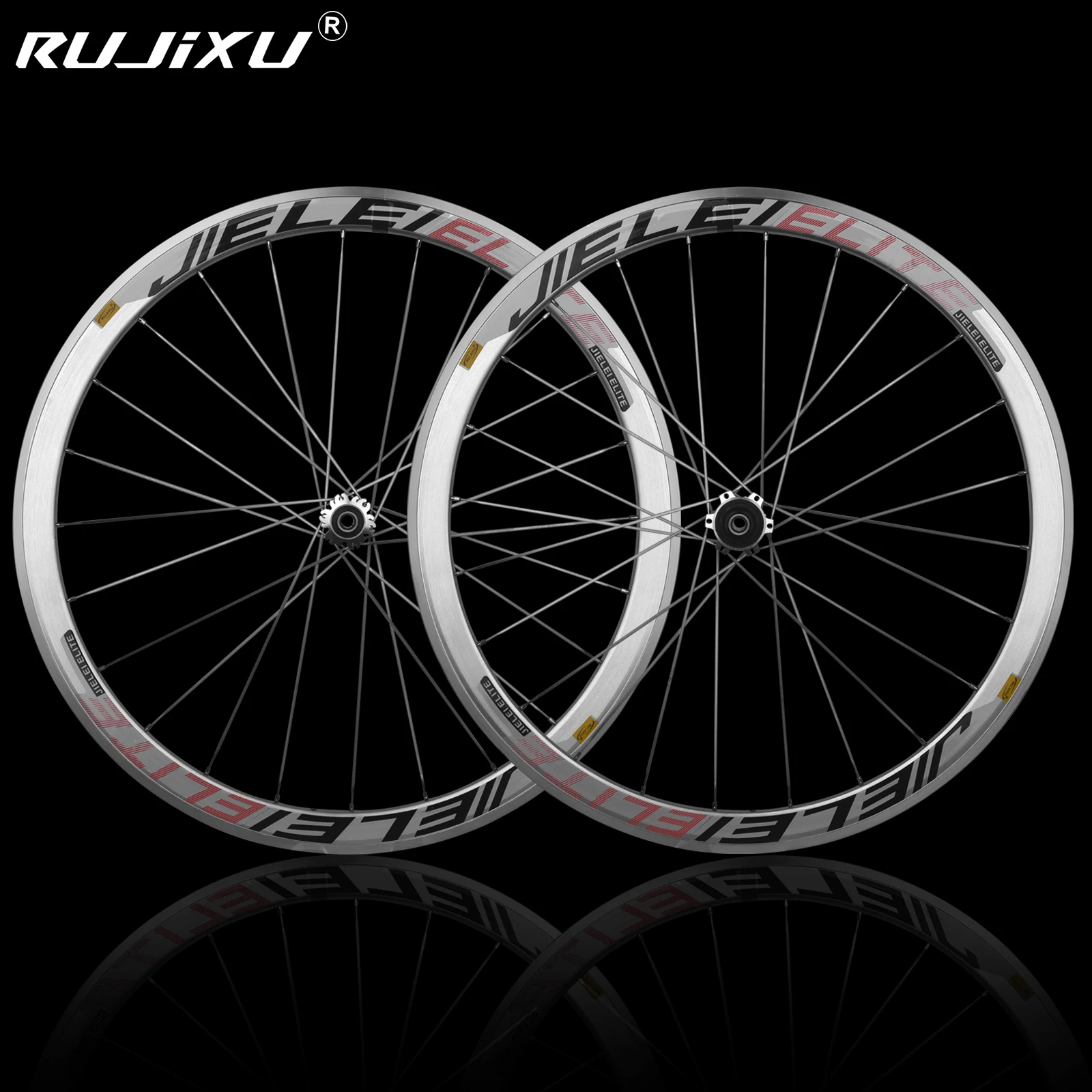 RUJIXU 700C Silberner Fahrrad-Laufradsatzrahmen, Straßenradpaket, V-Cdisc-Bremse, Rückenbremse, gerades festes Getriebe, 700C, 30 mm, 40 mm, 50 mm – Detail 14