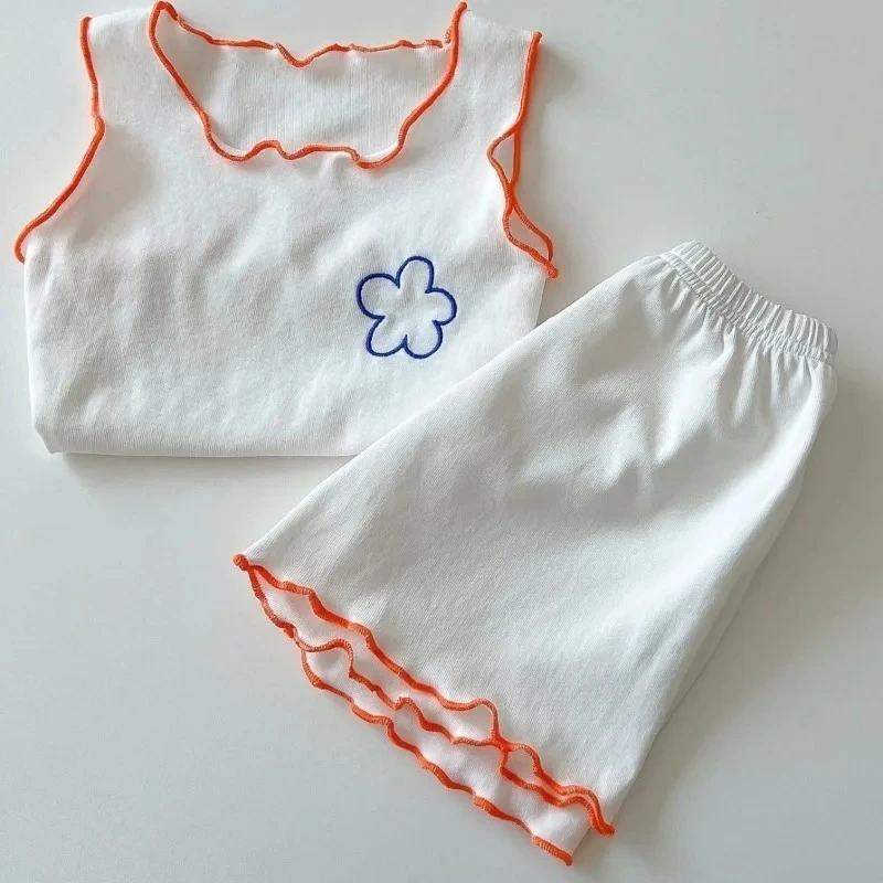 Conjunto de pijama de verão para meninas de 1 a 6 anos, colete sem mangas, camiseta, shorts, duas peças, fino, casual, confortável, roupa para casa