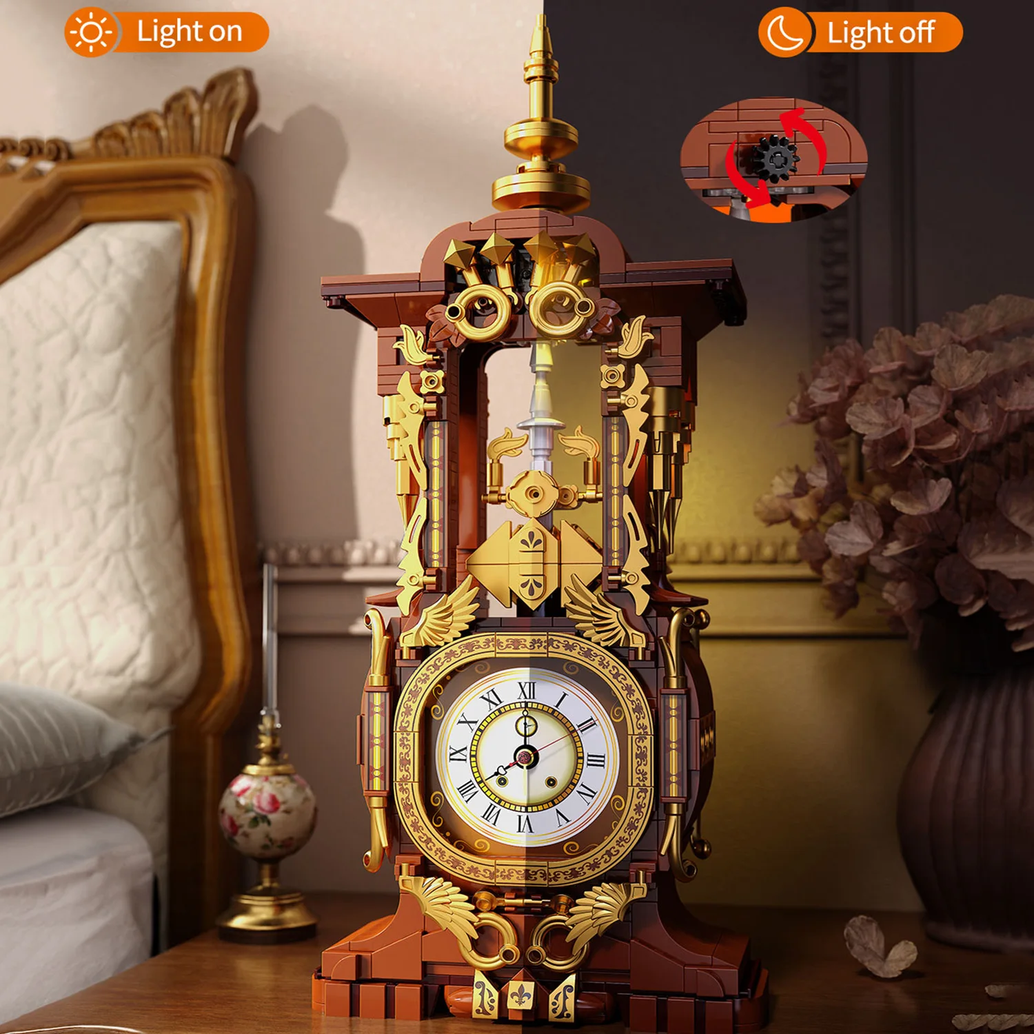 879PCS Vintage Clock Building Blocks Toys Model Vintage Clock Assemble Puzzle Bricks Toy Sets For Kid Desktop Ornament Gifts