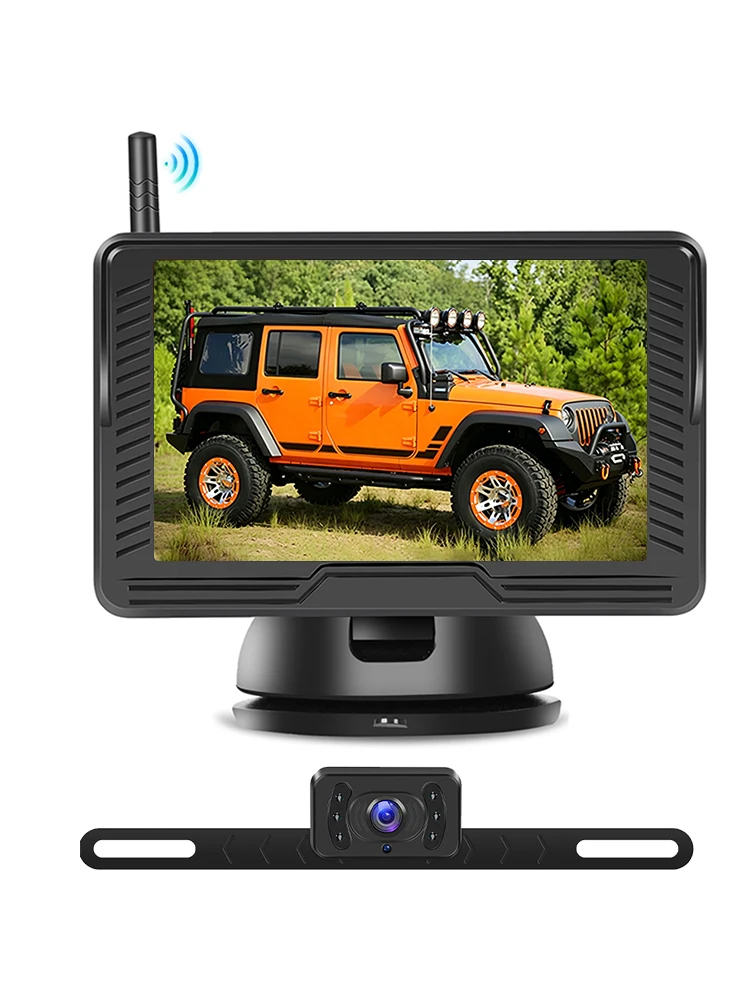 LeeKooLuu 4,3-Zoll IPS-Bildschirm Auto-Rückfahrmonitor Drahtlose Rückfahrkamera IP69 Wasserdicht Infrarot-Nachtsicht-Rückfahrkamera