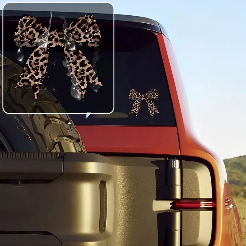 Leopard Bow Self-Adhesive Vinyl Sticker,Lively Black-Brown Pattern for Car,Truck,Laptop,Helmet,Window,Easy Apply & Remove Decor